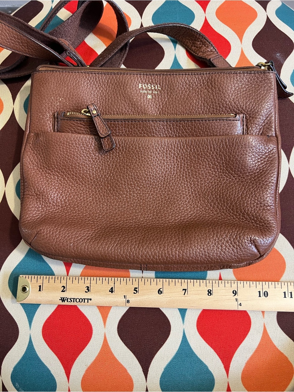 Fossil Brown Pebbled Leather Zip-Top Crossbody with Gold Hardware - Picture 6 of 9